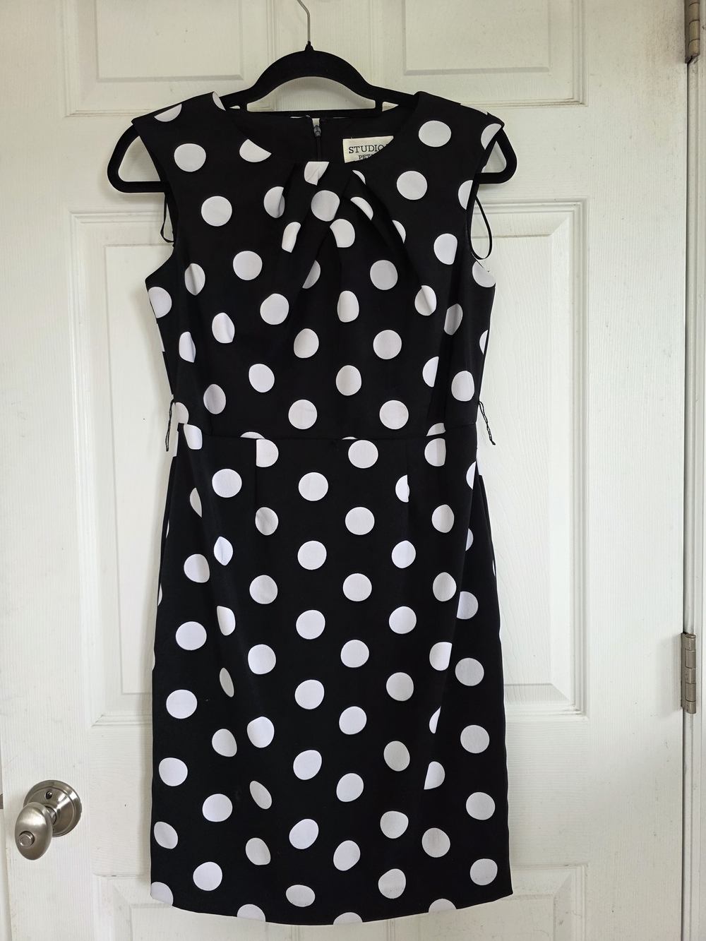 Studio Black & White Polka Dot Sheath Dress with Neck Bow